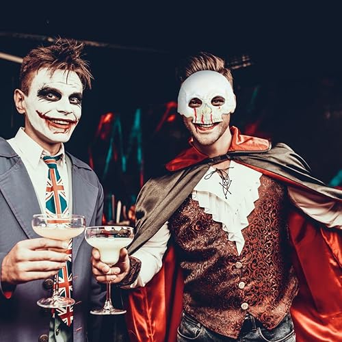 Miniatura 3 de Máscara de esqueleto de media cara, máscara de calavera aterradora con impresiones de sangre para fiestas espeluznantes, suministros de películas de