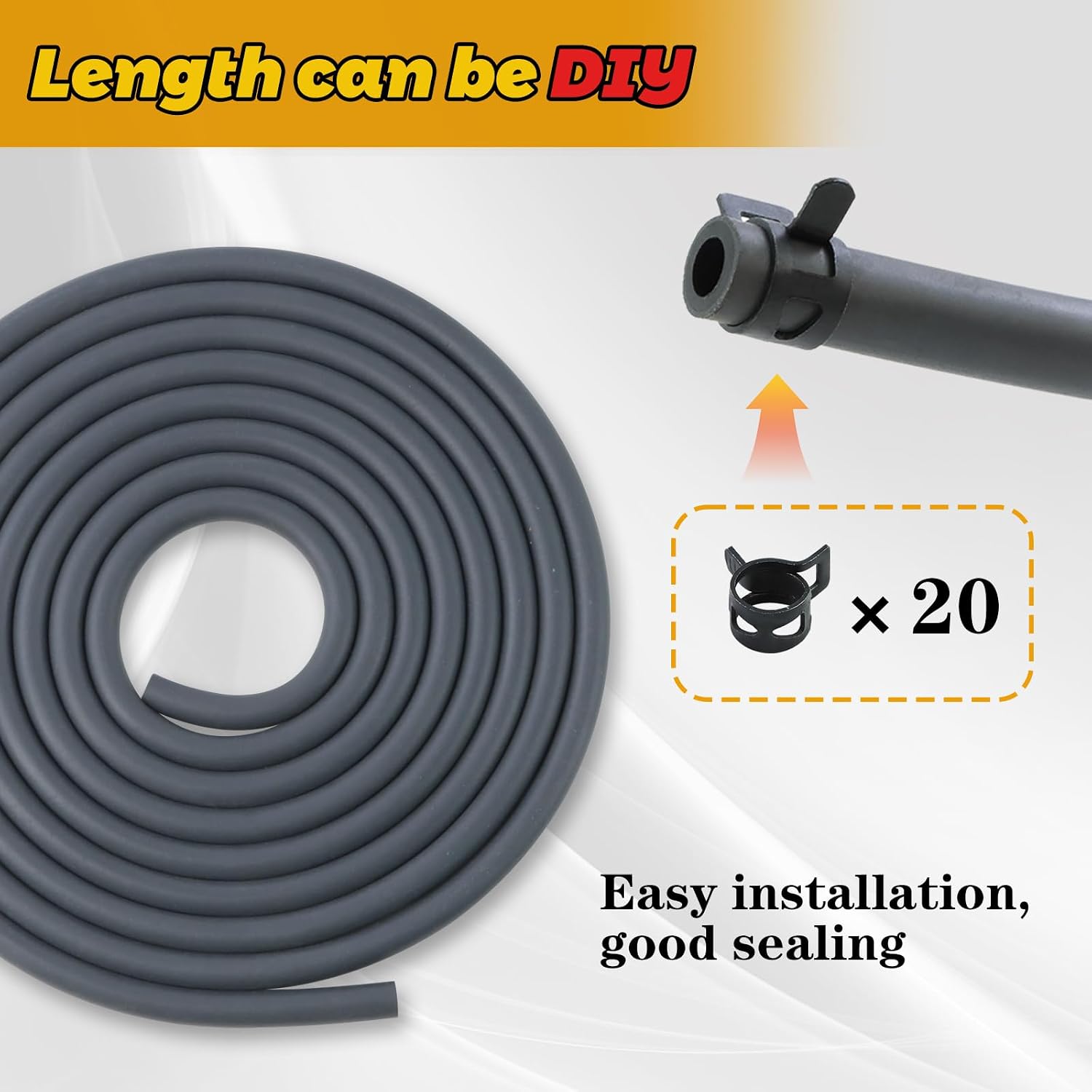 WOTIAN 1/4 Inch ID Fuel Line Hose (10 Feet) fits for Briggs & Stratton Champion Kohler Kawasaki Small Gas Diesel Engine Generator Mower Rubber Gas Line Hose w/ 20 Clamps