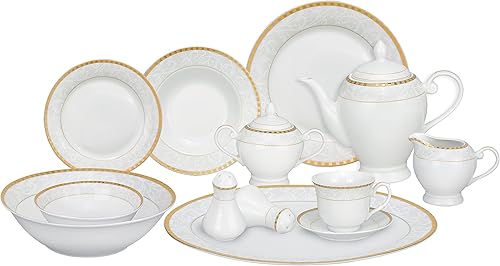 Vista 10 de Lorren Home Trends Juego de vajilla de porcelana de 57 piezas, Iris, servicio para 8