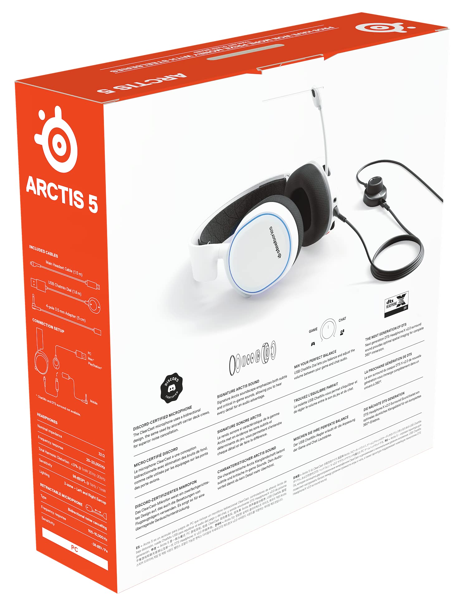 SteelSeries Arctis 5 Gaming Headset RGB-Beleuchtung DTS Headphone:X v2.0 Surround Weiß