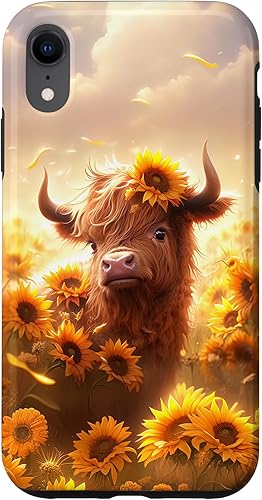 Miniatura 64 de Funda para iPhone 12 mini con diseño de vaca escocesa de las tierras altas y girasoles