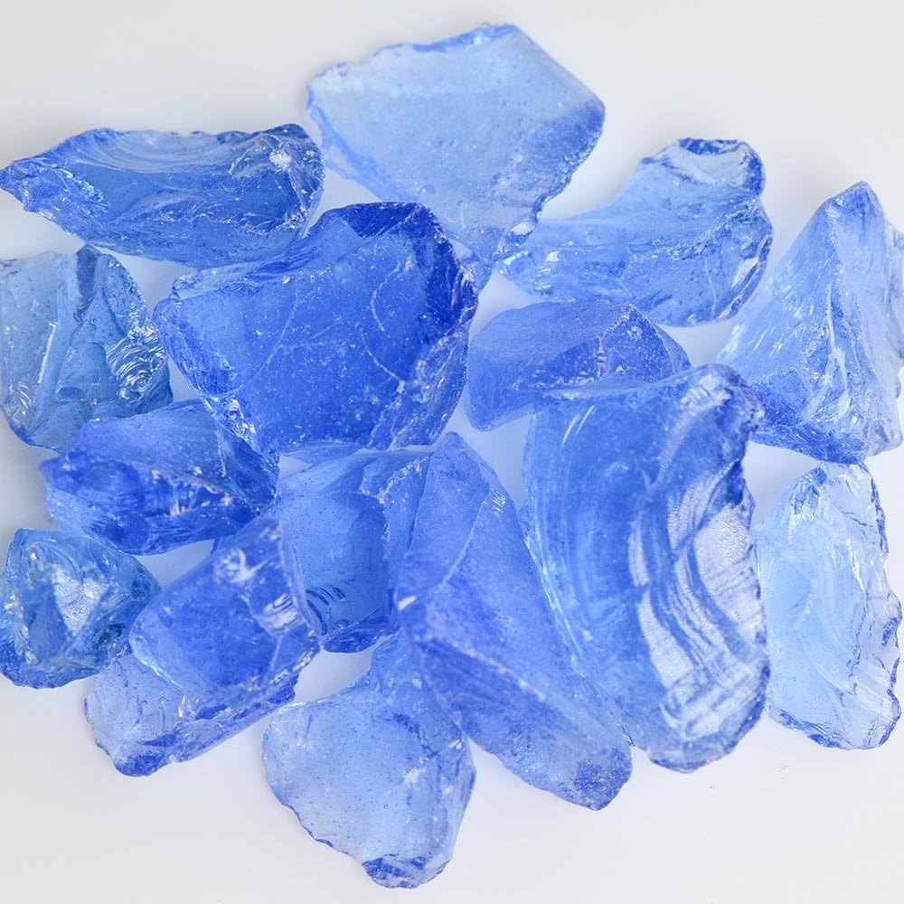 10 Pound Fire Glass with Fire Pit Glass - Small, 1/4- 1/2 Inch, Crystal Blue