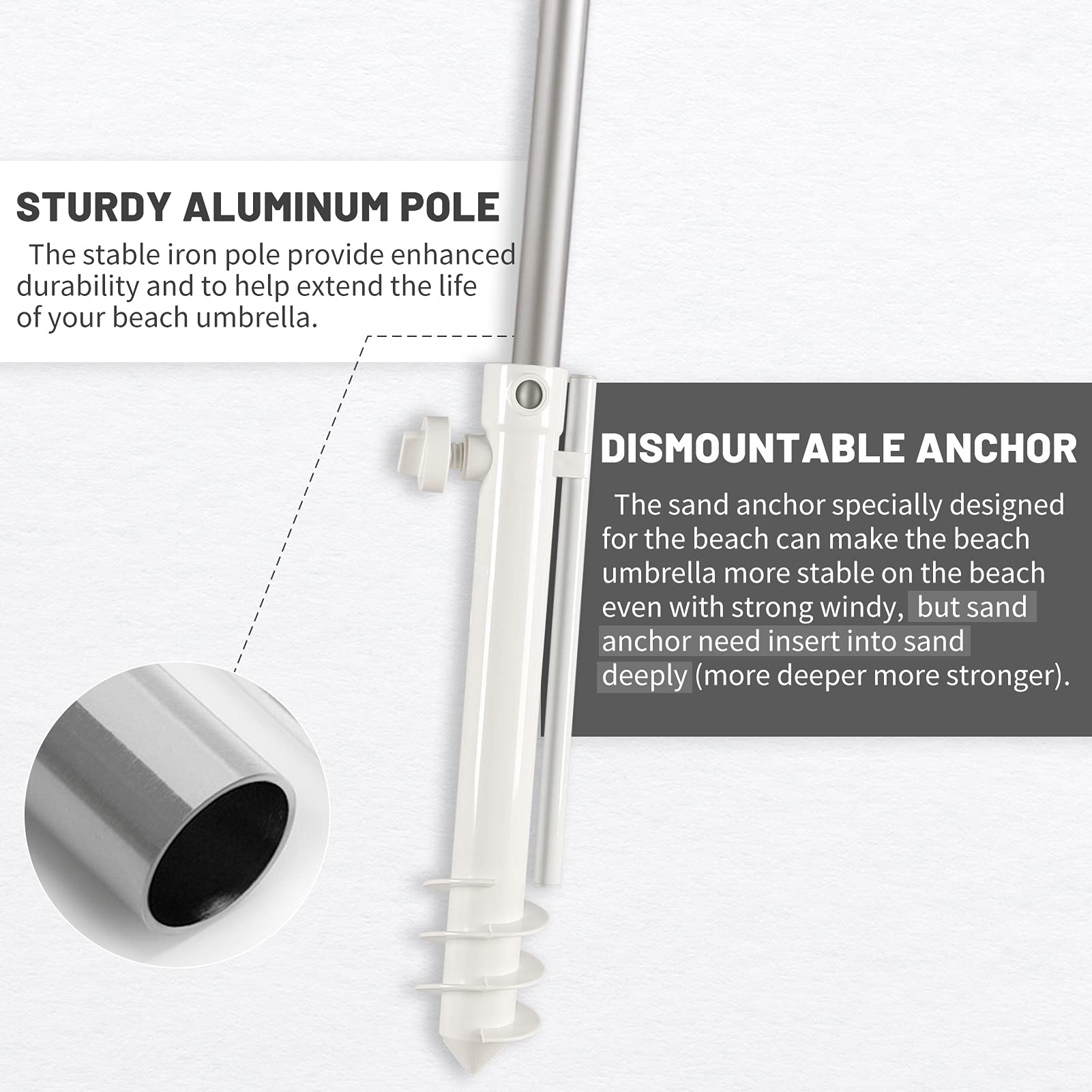 AMMSUN 8ft Fiberglass Ribs Commercial Grade Patio Beach Umbrella with Separate Sand Anchor Air- Vent & Carry Bag without Tilt Navy Blue White Stripe