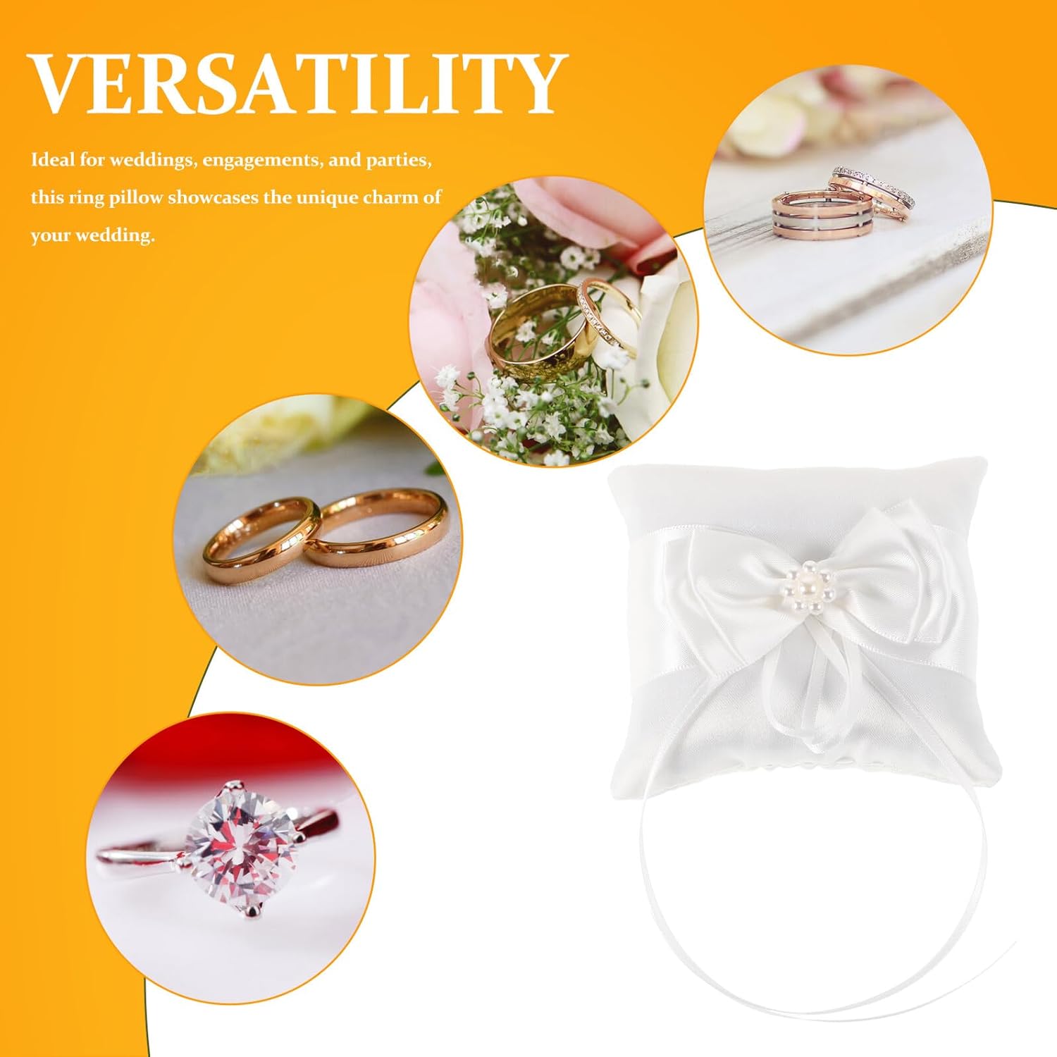 Wedding Ring Bearer Pillow Double Flower Design with Pearls, 10x10cm Satin Cushion for Bridal Ceremony, Elegant Ring Holder Pillow for Wedding Ceremony