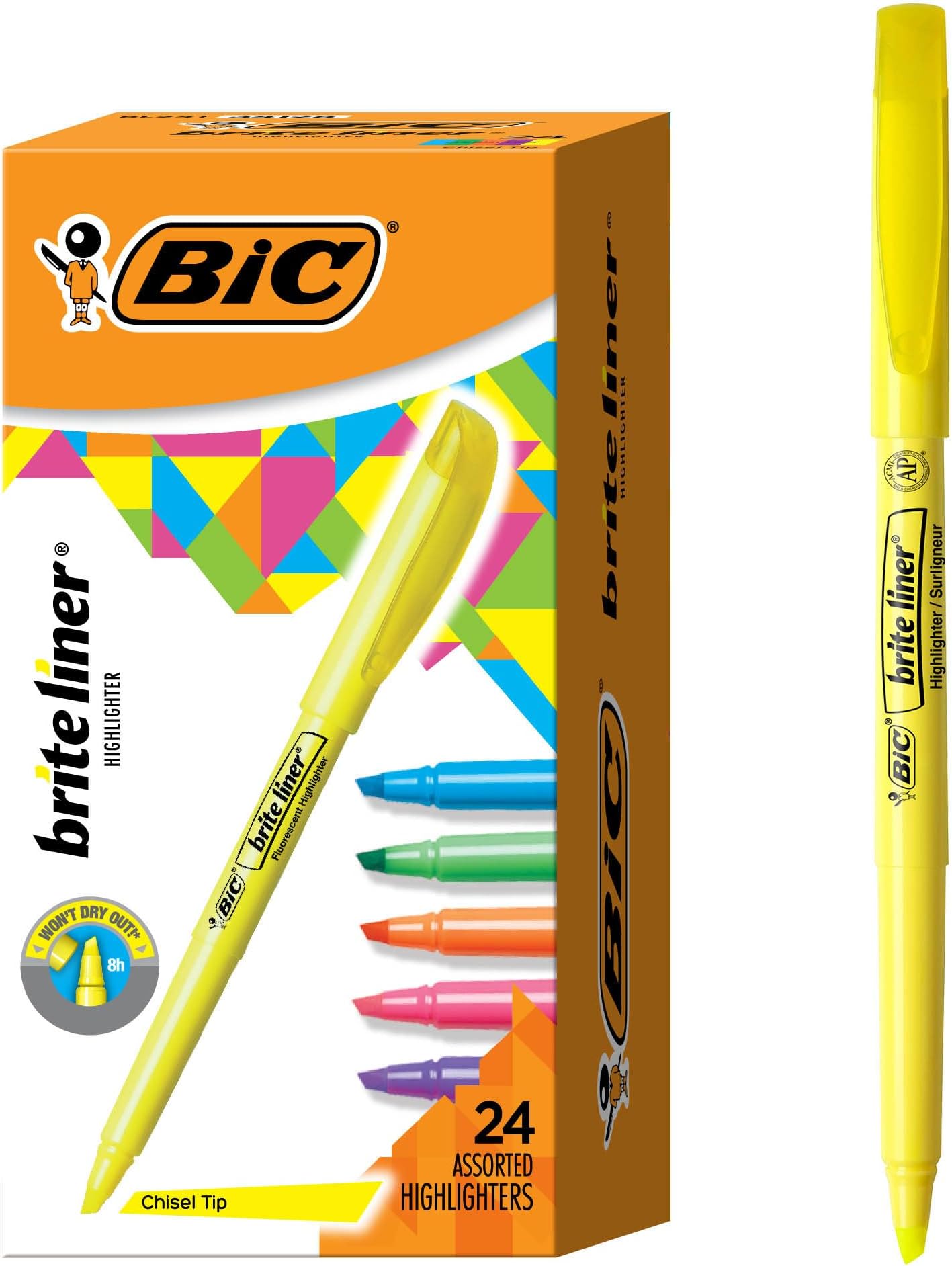 Brite Liner Highlighters, Chisel Tip, Assorted Colors, 24 Count