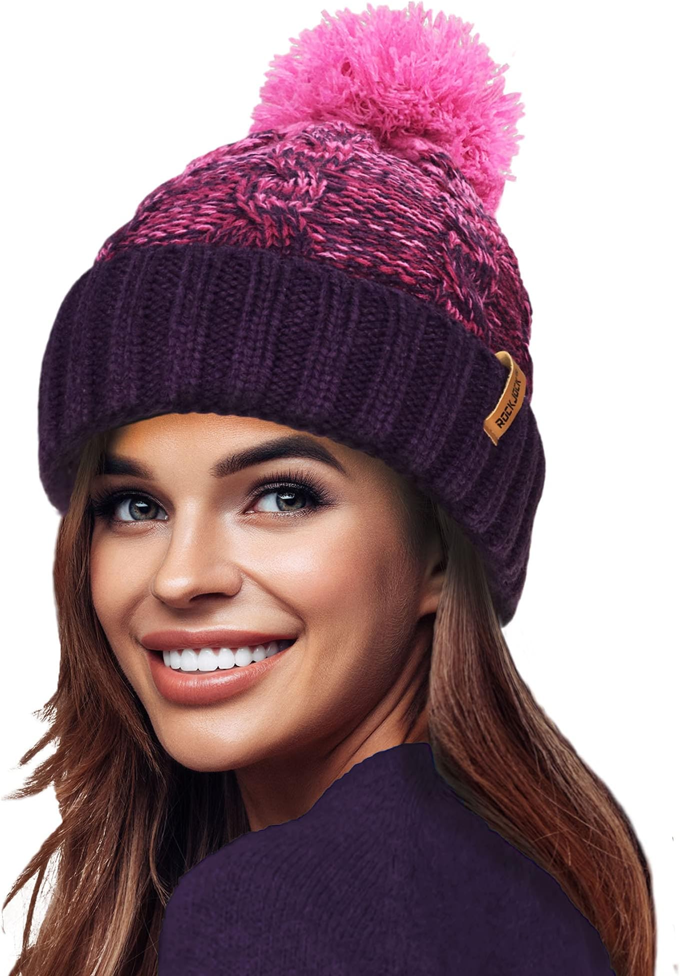 STORMACTIVE 100% Waterproof Ladies Unisex Chunky Ombre Warm Winter Teddy Fleece Lined Knitted Pompom Beanie Hat
