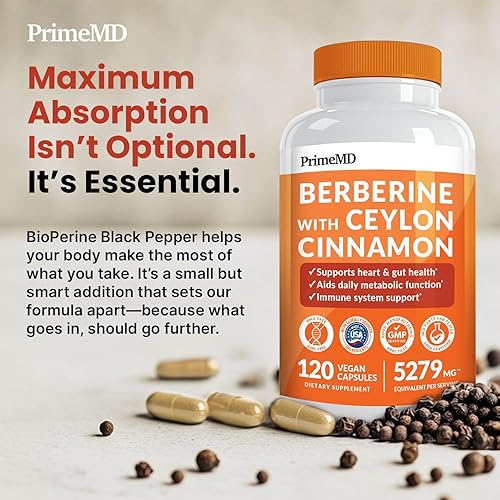 Miniatura 7 de Suplemento de berberina 21 en 1 con canela de Ceilán con cromo, melón amargo y extracto de té verde y extracto de pimienta negra 5X para apoyo