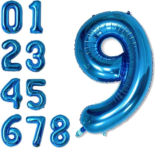 Globos gigantes de 40 pulgadas, color azul, número 9, globos de graduación, globos de helio de aluminio de Mylar para decoración de fiesta de