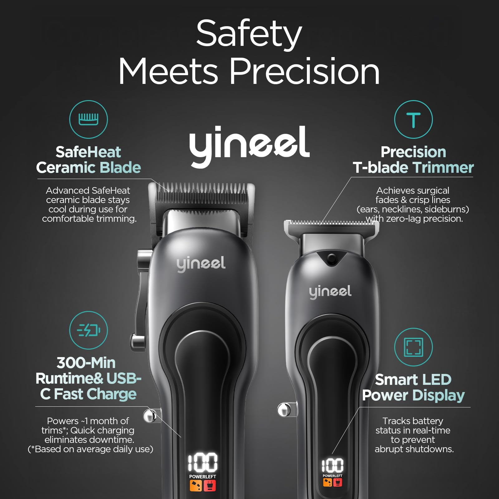 Yineel Professional Cordless Hair Clippers and Trimmer Set with LED Display