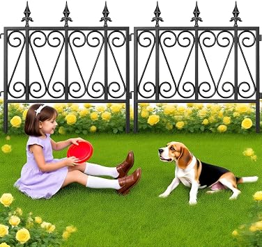 AMAGABELI GARDEN & HOME 5 Panels 24inH10ftL 0.4 Inch Wire Diameter Decorative Garden Fences and Borders for Dogs No Dig Metal Garden Edging Border Animal Barrier Fencing for Flower Bed Yard Patio