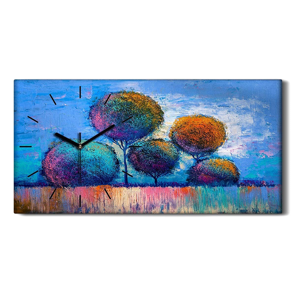 Horloge sur Toile Arbres Abstraits Coloray 60x30cm Salon Deco
