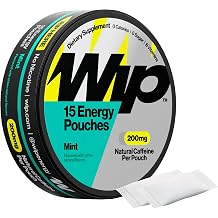 Wip Energy Pouches, Sugar Free Blend with 200 MG Natural Caffeine, B Vitamins, Minerals & L Theanine for Energy Support, Pre Workout for Active Lifestyles, Blue Raspberry, 3 Cans, 15 Pouches per can