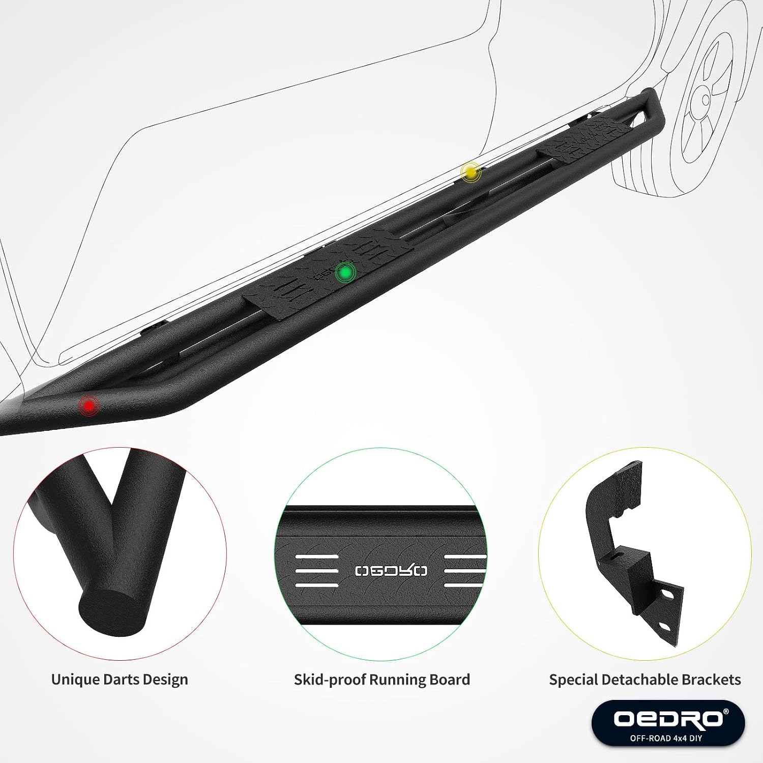 oEdRo 6" Running Boards Compatible with 2007-2018 Chevy Silverado/GMC Sierra 1500 & 2007-2019 2500/3500HD Crew Cab, Unique Multi-Layer Textured Black Side Steps Nerf Bars