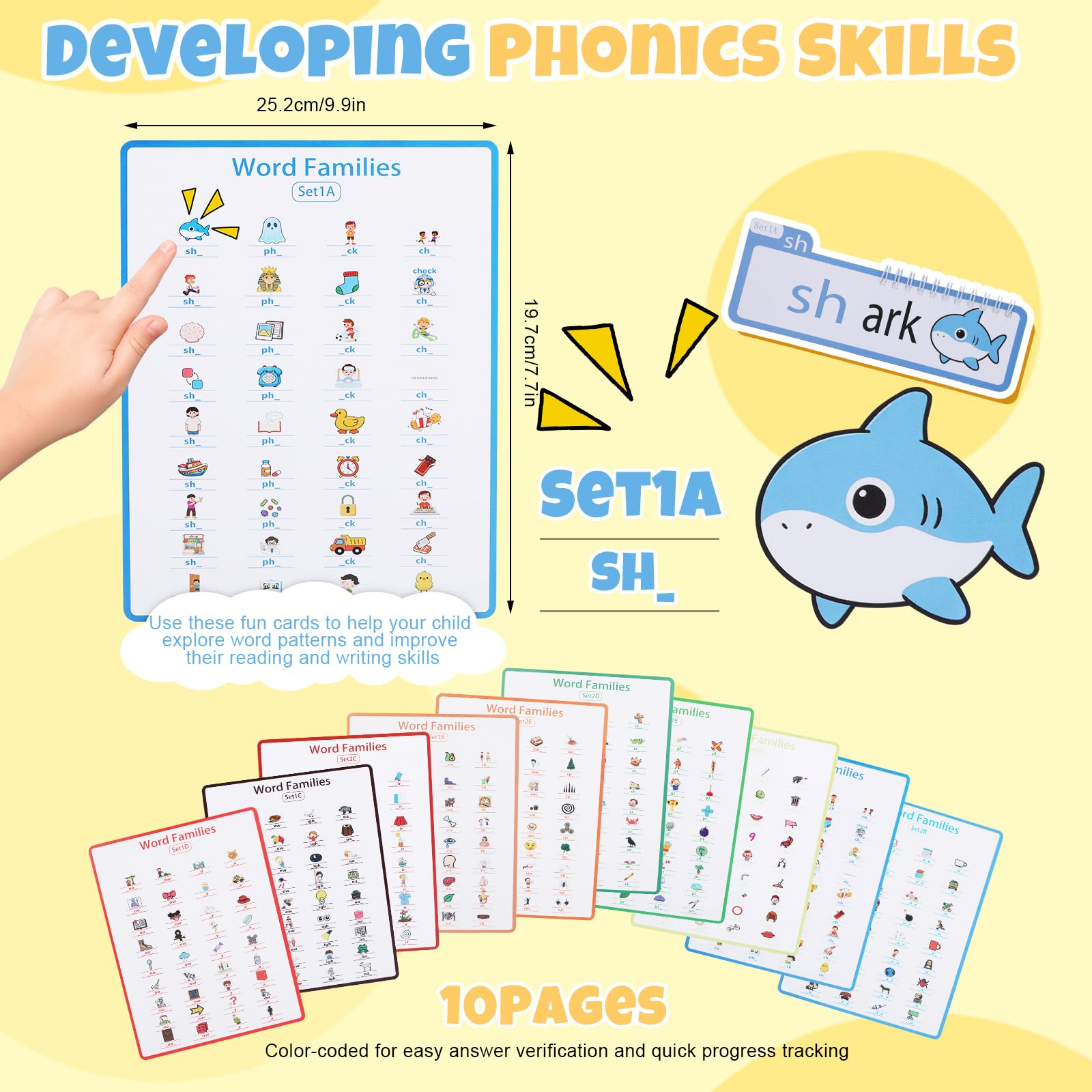 Phonics, Flash Cards Word Family Build Book, 40 libri a fogli mobili, per imparare a leggere le schede flash della fonica, schede flash con parole visive, scuola materna per bambini, attività di