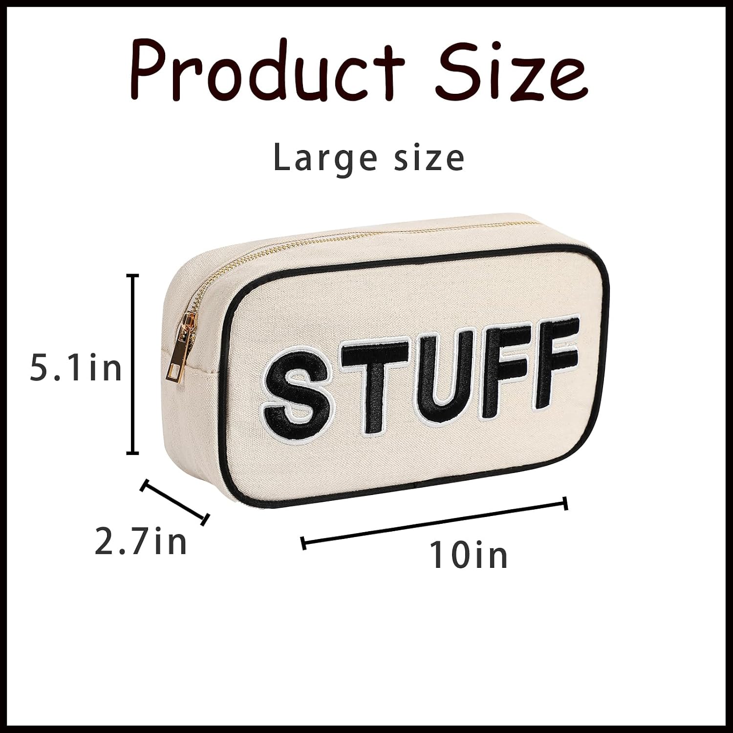 uekeboag Canvas Chenille Letter Stuff Makeup Bag(01Black-Stuff) image 2