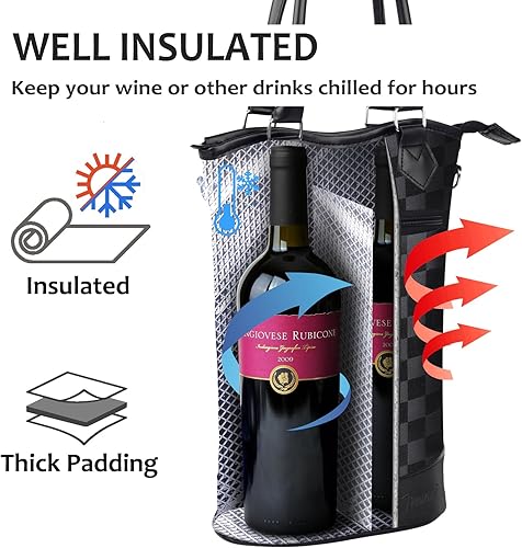 Miniatura 5 de Tirrinia - Bolsa térmica para regalo de vino  Bolsa de viaje acolchada con 2 botellas de vinochampán con asa y correa de hombro ajustable, gran