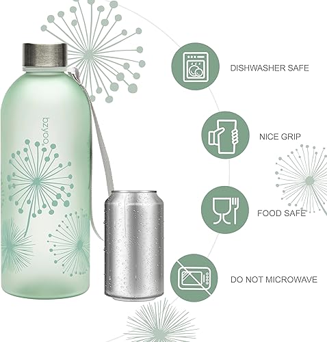 Miniatura 7 de bzyoo Botella de agua transparente de 32 onzas con marcador de tiempo, diseño de diente de león, plástico duradero, sin BPA, reutilizable, con