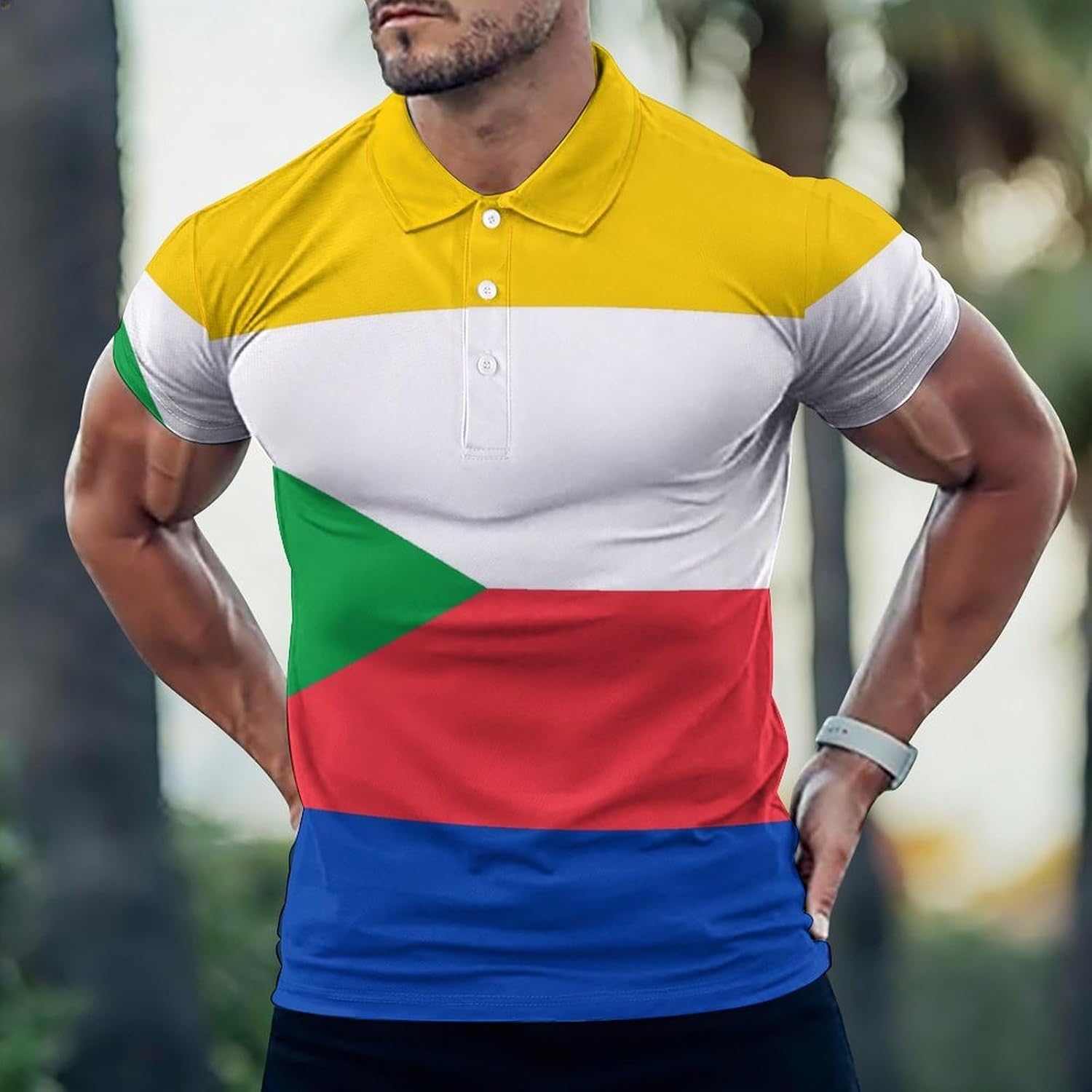 Flag of The Comoros Golf Polo Shirts for Men Casual T Shirts 5X-Large