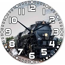 Old Black Train Wall Clock Battery Operated Retro Train Smoke on The Train Track Wall Clock Silent Non Ticking Quality Quartz 10 Inch Round Easy Clock to Read for Home Office