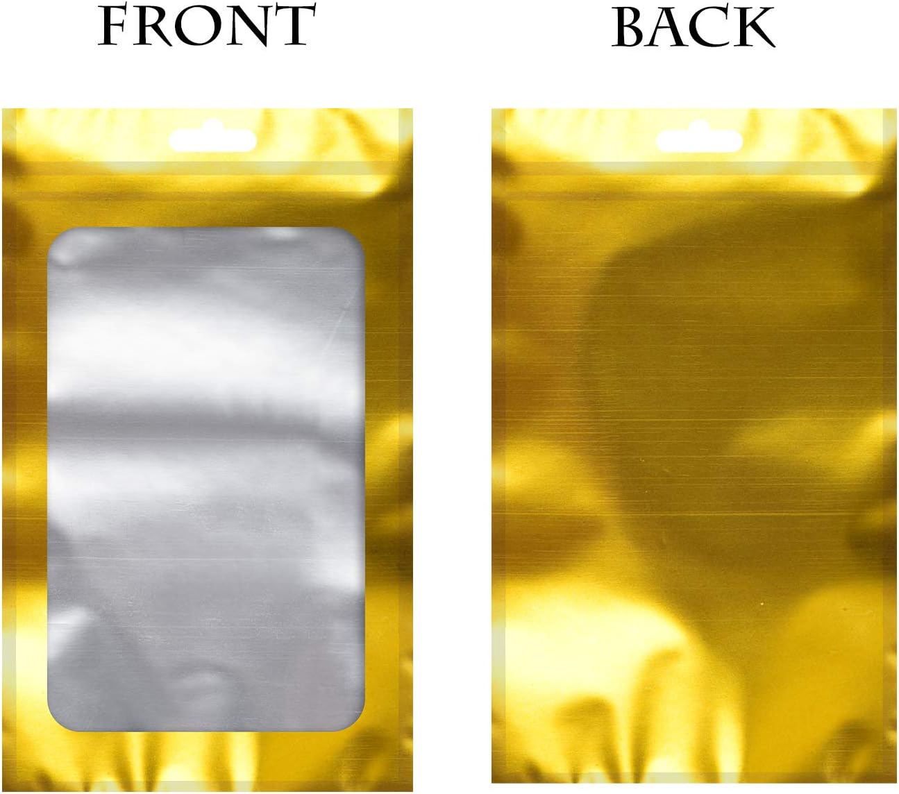 100-pack mylar packaging bags for small business sample bag smell proof resealable zipper pouch bags jewelry food Lip gloss eyelash phone case bracelet keychain package supplies etc -front frosted window -cute (Golden, 6.29×9.44 inches)