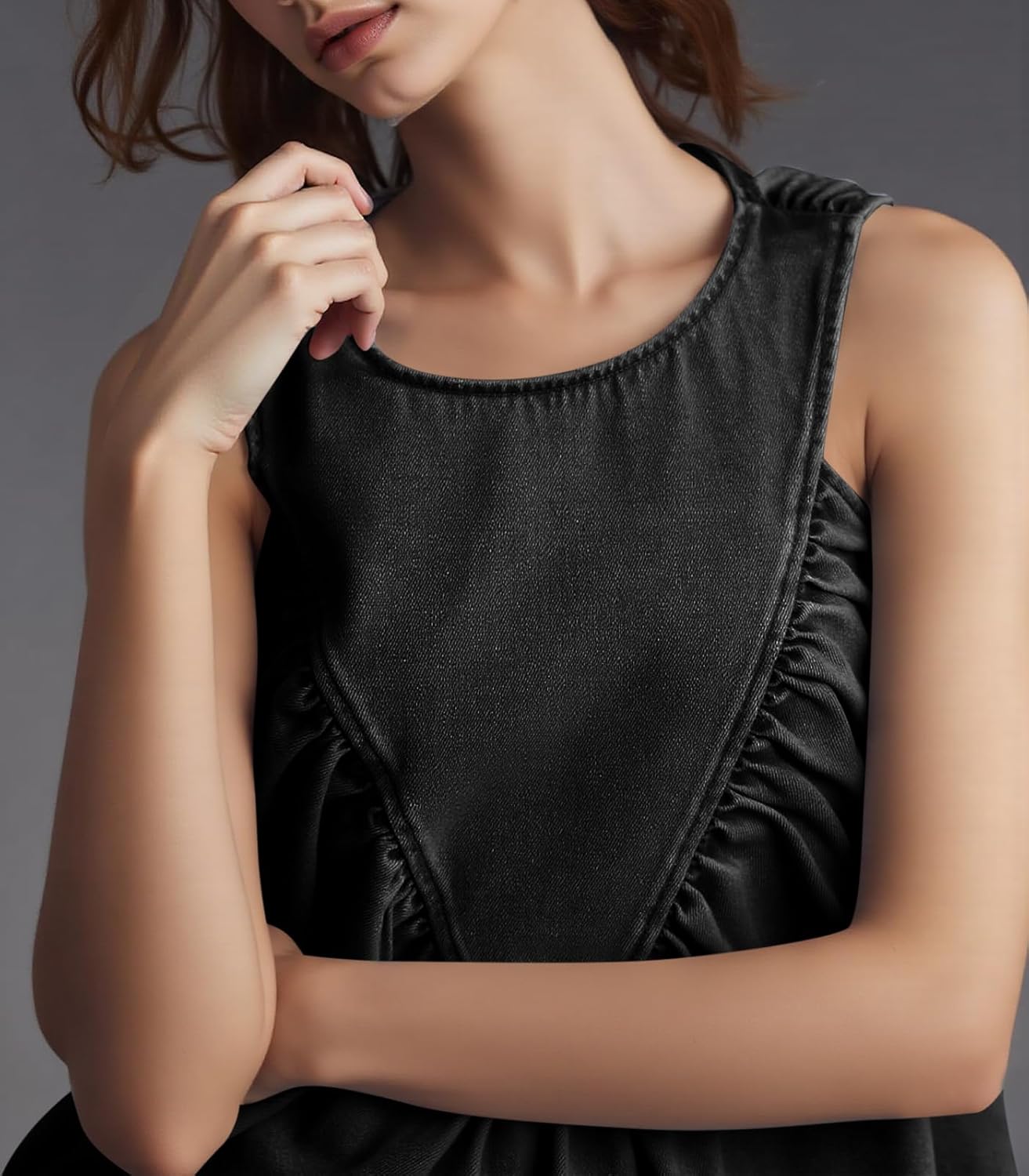 Cicy Bell Womens Babydoll Peplum Denim Tank Tops Loose Fit Swing Flowy Shirred Sleeveless T Shirts Going Out Cute Tees - Image 2