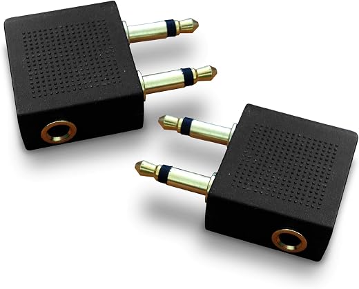 Mobi Lock 2pcs Gold Plated Airplane Flight Headphone Adapters - Use Own Headphones with Plane's in-Flight Entertainment Sy...