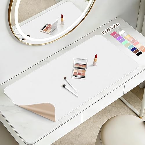 Vista 26 de Alfombrilla de maquillaje para tocador para proteger la parte superior del escritorio, 31.5 x 15.7 pulgadas, tapete de maquillaje de doble cara