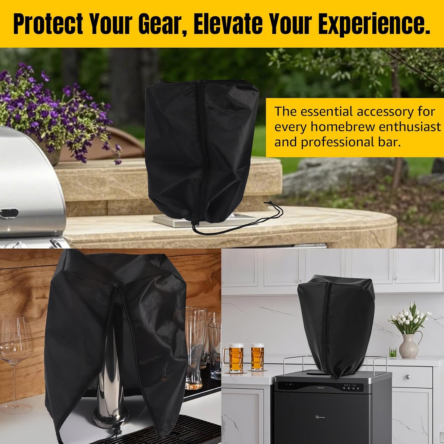 MRbrew Keg tower cover, Waterproof Kegerator Beer Tower Cover 420D Silver-Coated Oxford Fabric Single/Double Tap Sleeve with Zipper and Drawstring fit Outdoor or Indoor Dustproof