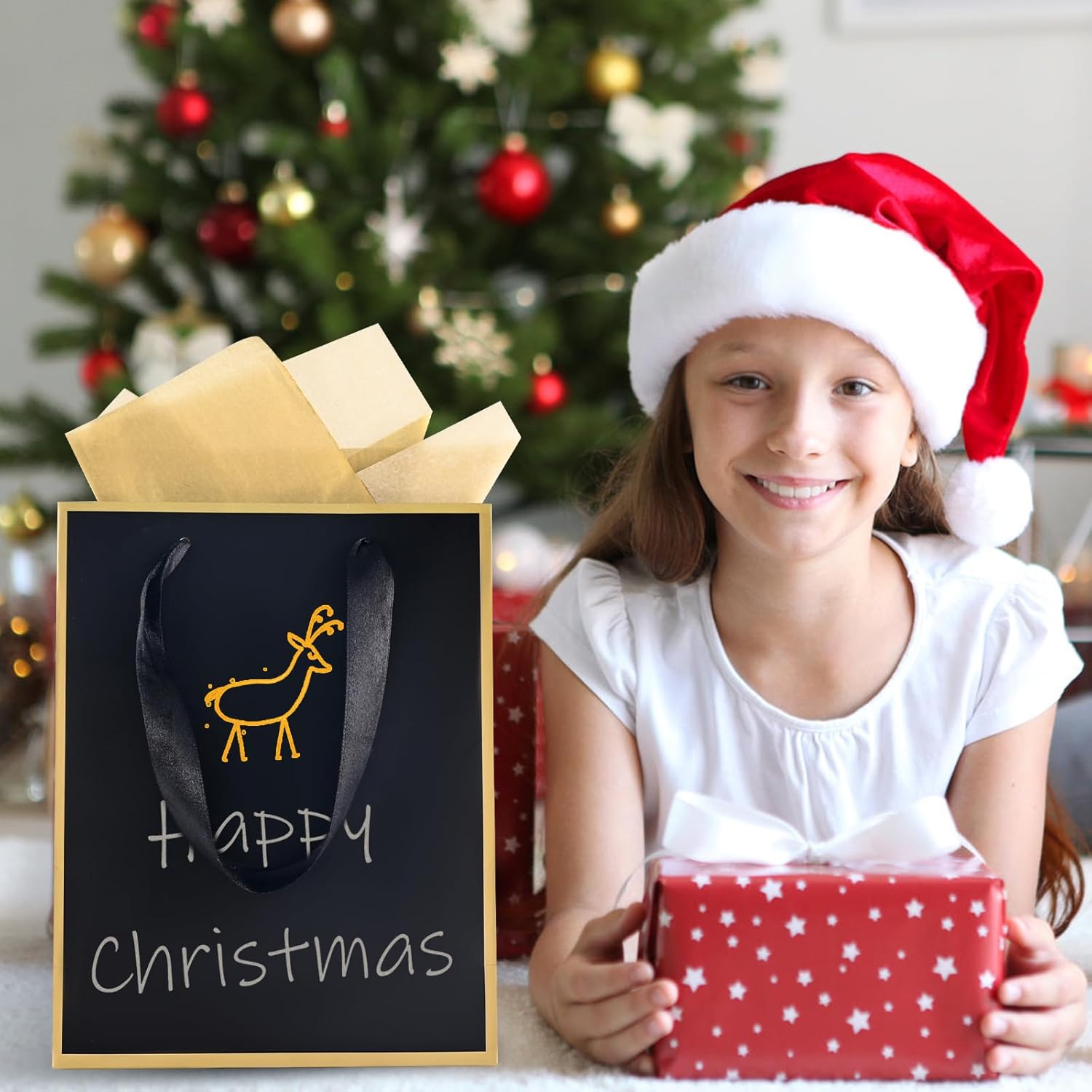 IWOLOMI 24 Pack Metallic Paper Gift Bags with Handle and Tissue Paper, 5 Senses Gift Bags for Him Her with Labels Thank You Bag for Wedding Bridal Valentines Day Gifts Bag 9 x 4 x 7''(Black Gold) - Image 6