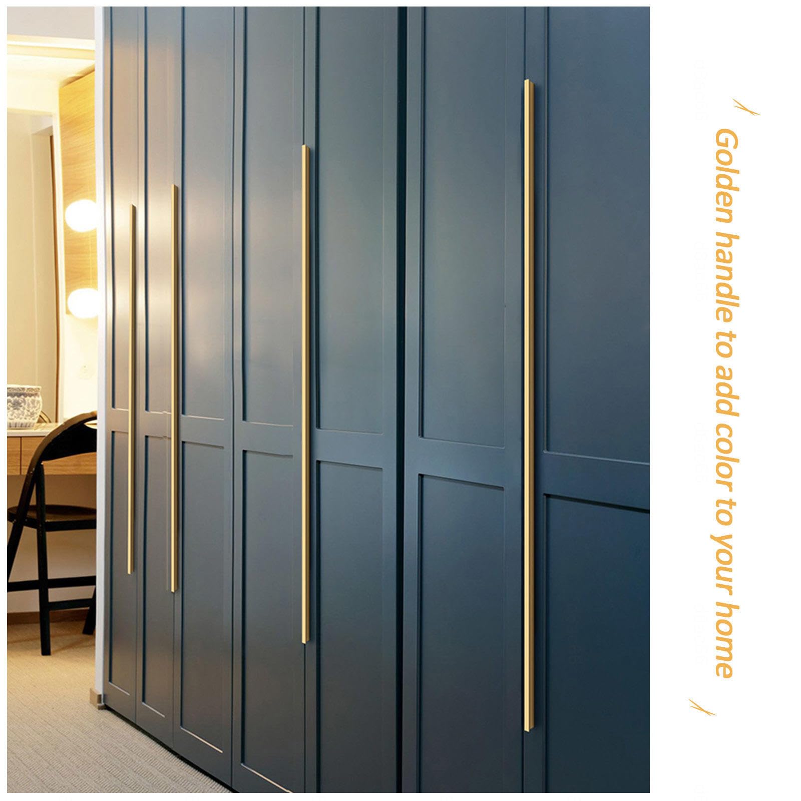 12 Pezzi Maniglia della Porta di Armadi da Cucina 160 Mm, Pomelli del Cassetto Hardware, Manopole per Armadietti in Alluminio Oro, per Decorazione di Mobili, Guardaroba,Quantity:5Pcs-Length:1000mm