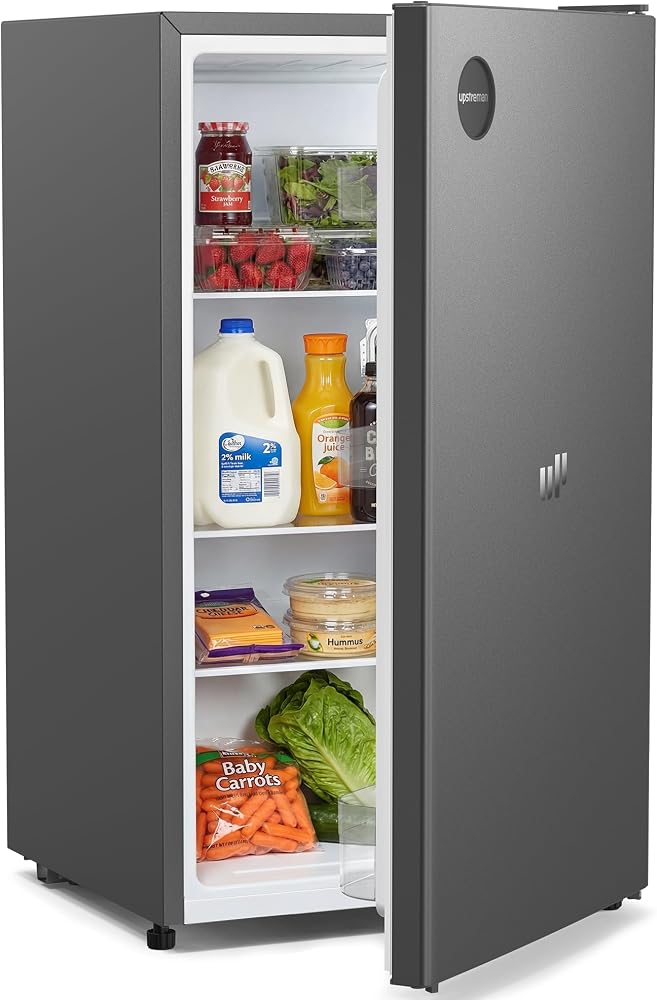 Upstreman 91 Litres Petit Frigo sans Congélateur, Réfrigérateur avec Éclairage Intétré, 1-10℃ Thermostat Réglable, 40 dB Silencieux, Frigo Petit de Bureau, Chambre, Gris Foncé, CR91