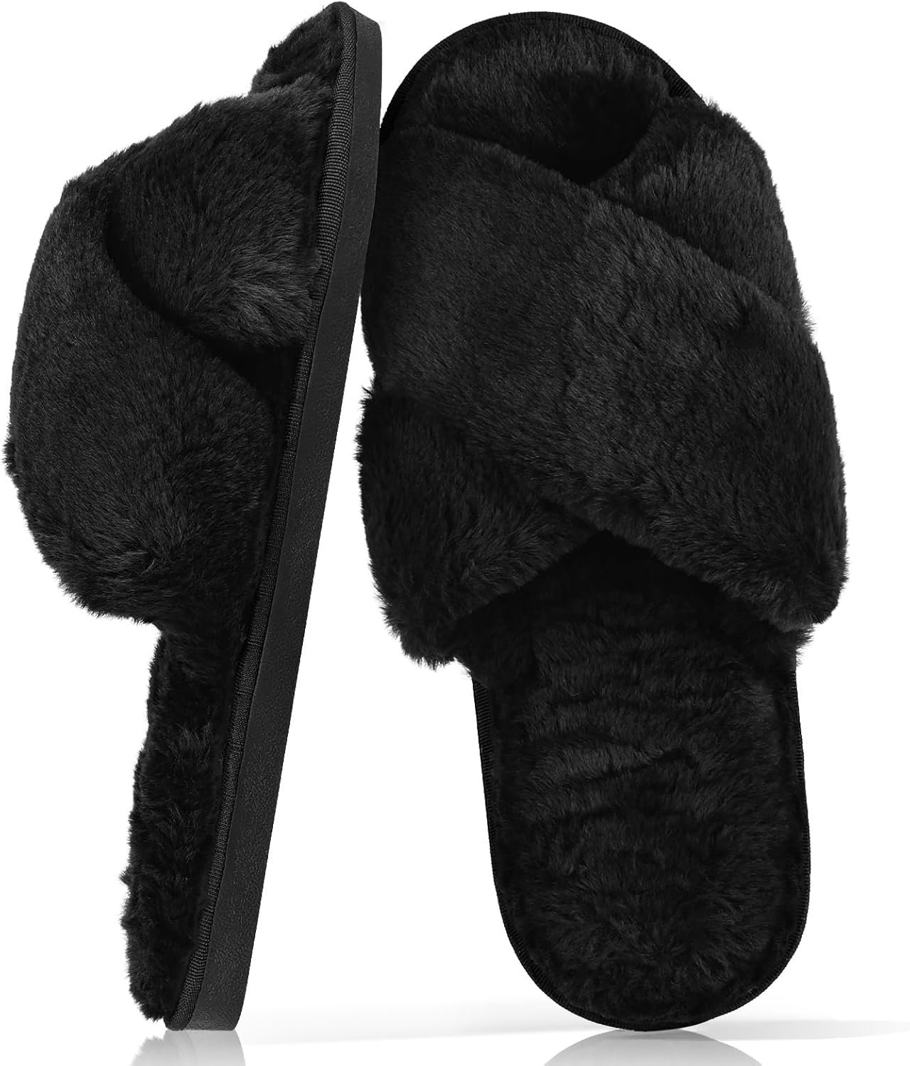 Slippers for Women,Fuzzy Memory Foam Slippers Cross Band