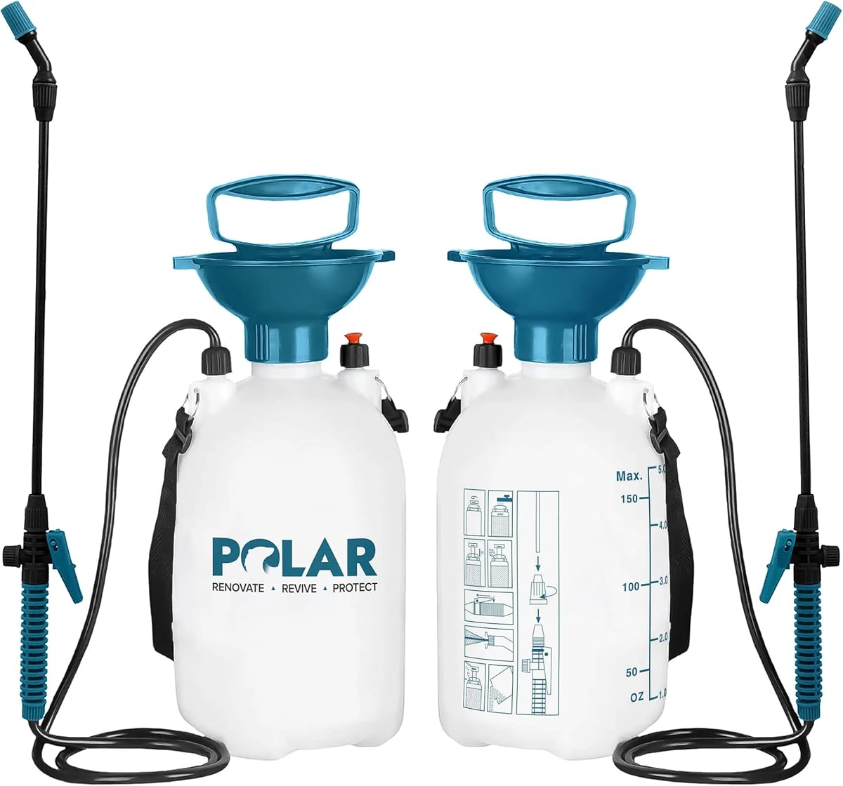 Polar Garden Pressure Sprayer - 1.32 Gallons - Multipurpose Garden Sprayer - Adjustable Spray Nozzle - Extendable Wand Hose - Ergonomic Handle - Lockable Trigger Mechanism - 1.32 Gallons