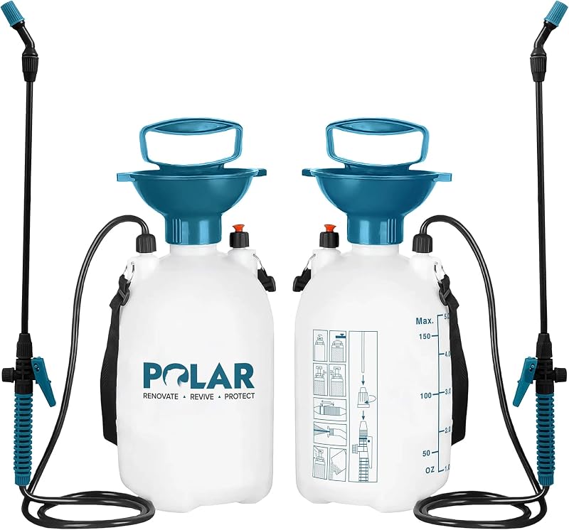 Polar Garden Pressure Sprayer - 1.32 Gallons - Multipurpose Garden Sprayer - Adjustable Spray Nozzle - Extendable Wand Hose - Ergonomic Handle - Lockable Trigger Mechanism - 1.32 Gallons