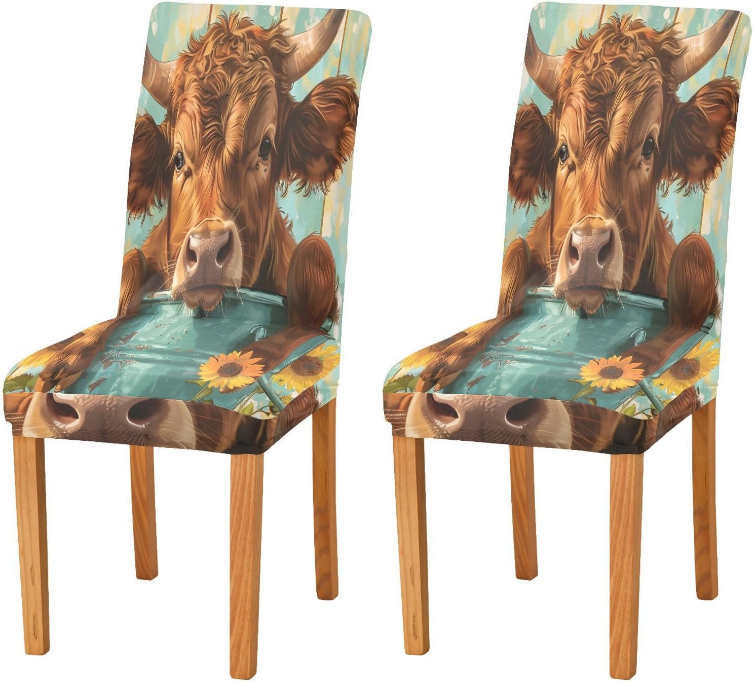 ALAZA Chair Covers for Dining Room, Highland Cattle in an Iron Can Stretch Chair Cover Sets Chair Protector Removable Washable for Ktichen Restaurant Hotel