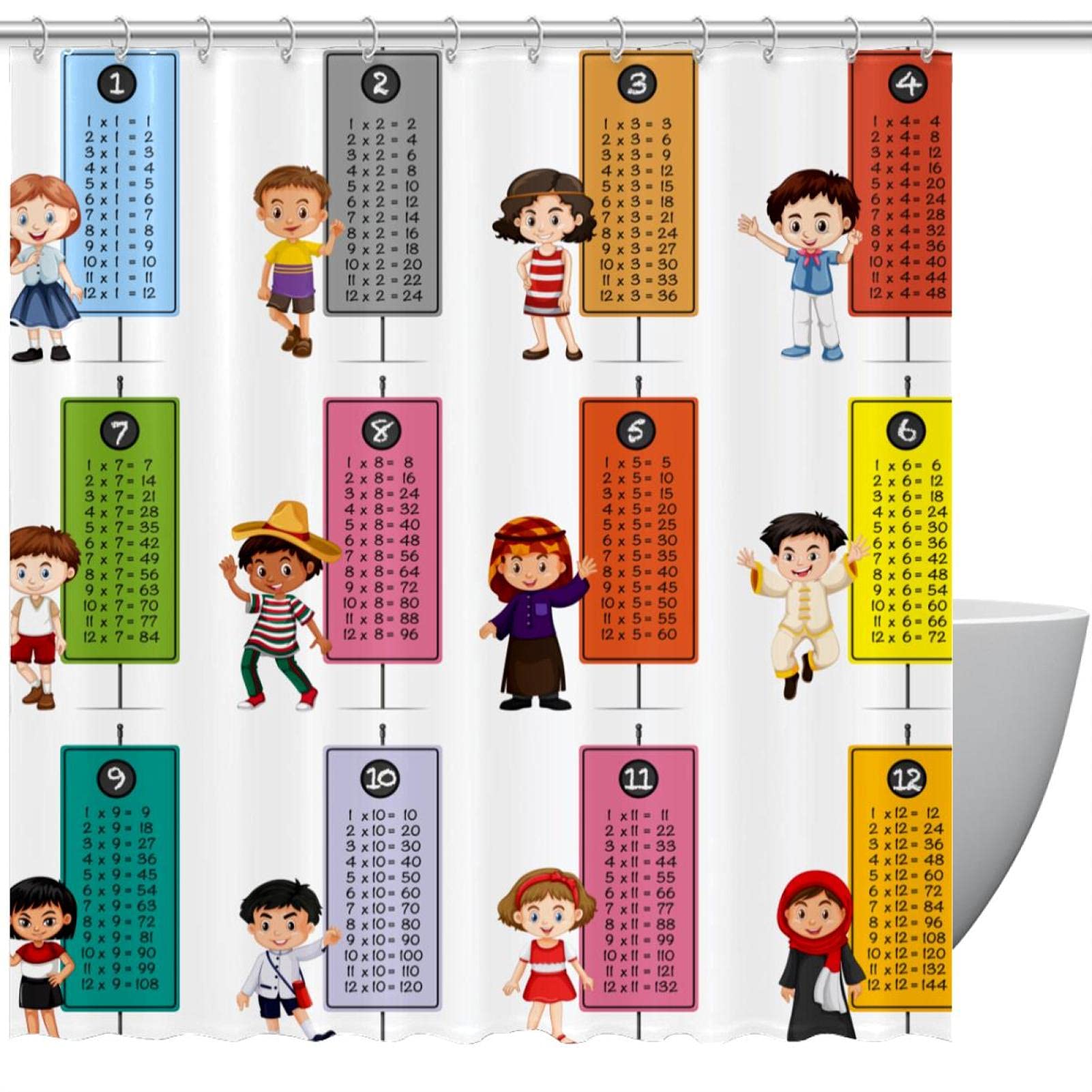 Rideau de douche imperméable Happy Kids 183x183 cm avec 12 crochets inclus pour salle de bain