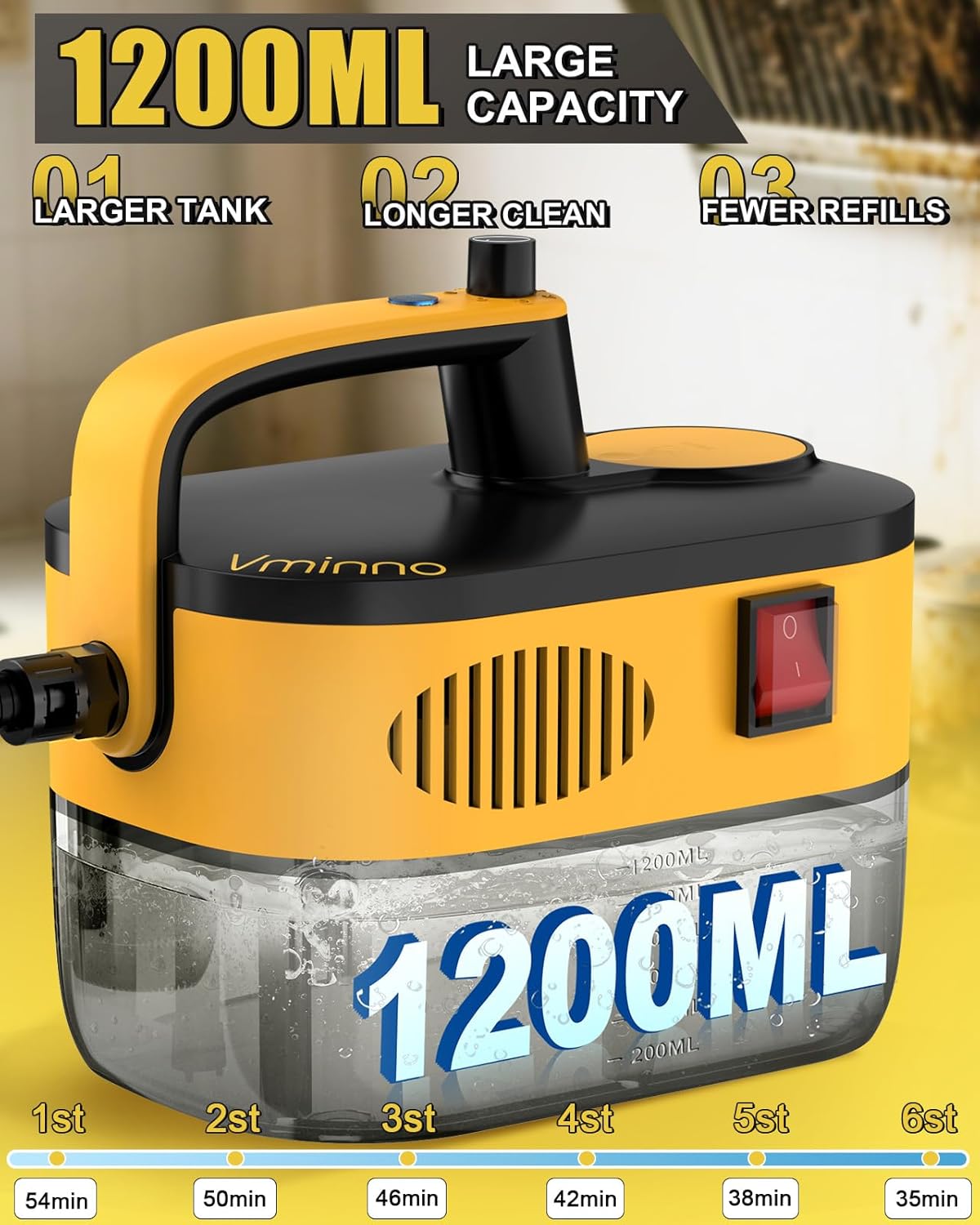 Heavy Duty Steam Cleaner for Home, Fast Heating & 1.2L Tank, 6-Level Adjustable Pressurized Portable Steamer for Cleaning with 11 Accessories for Grout, Tile, Floor, Car and More - Image 3