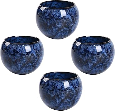 MQjzsh Chinese Japanese Traditional Ceramic Tea Cups, Mini Ceramic Kung Fu Tea Cups, Mate Cup Set, Tea, Espresso, 4-Piece Set for Home, Outdoor and Office