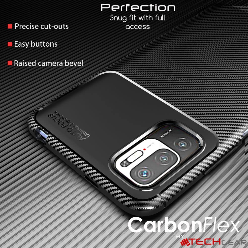 TECHGEAR Cover Per Xiaomi 11T 5G – Custodia CarbonFlex In TPU Sottile E Morbida, Design Fibra Di Carbonio, Antiurto E Antigraffio – Nero