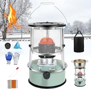 Non Electric Heaters for Indoor, 9000 Btu Kerosene Heater Indoor for Large Rooms, Up to 21h Runtime, Portable Non-electric Space Heater for Emergency Home Use, Power Outage, With Cooking Func (Green)