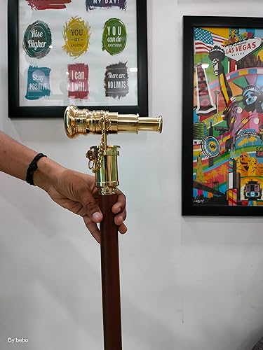Miniatura 5 de Bastón de madera con telescopio vintage, bastón de madera auténtico con mango de latón, diseño telescópico único, estudio de utilería de película