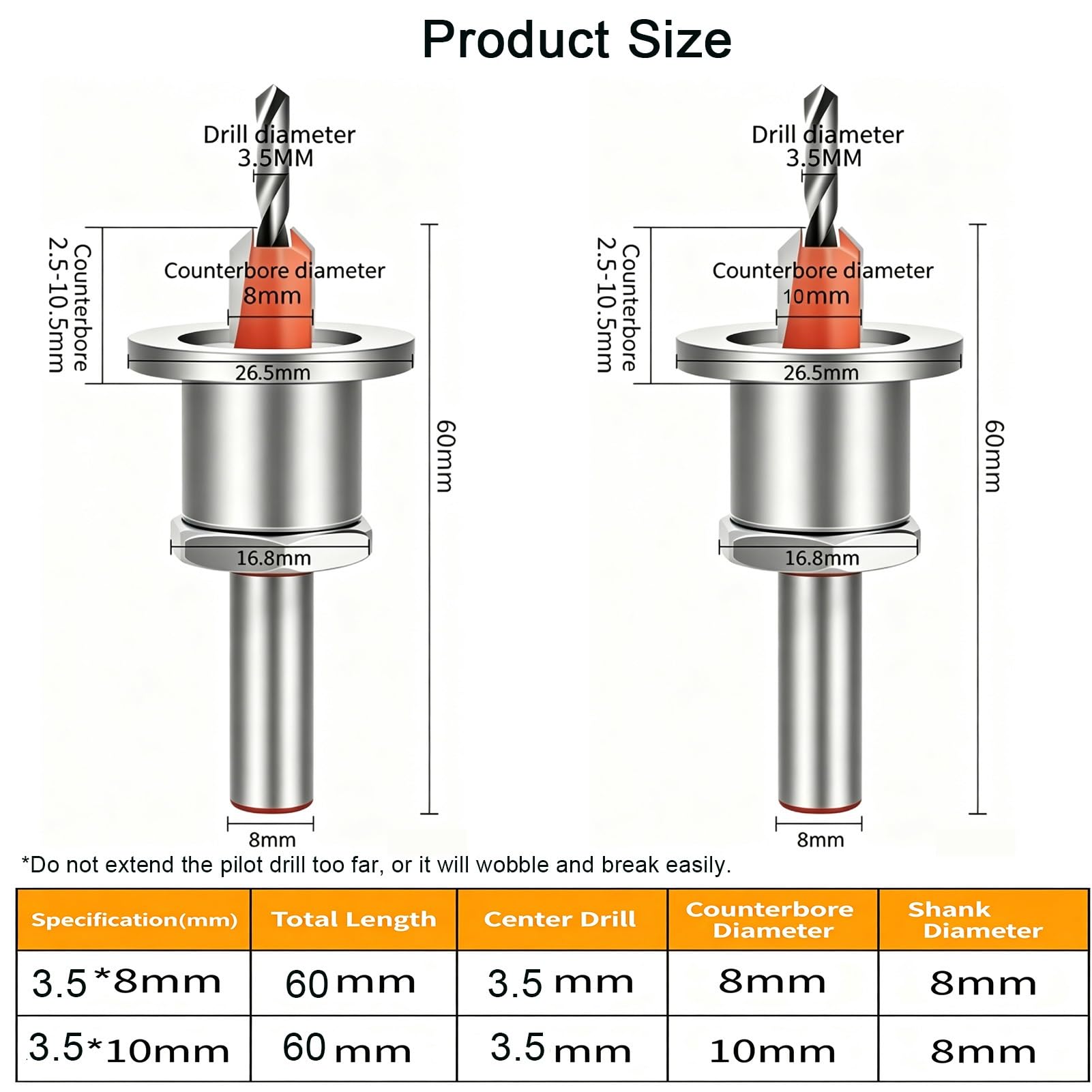 Punta per foro svasatore, 5 pezzi 3,5 mm HSS M2 punta 1/4" codolo esagonale