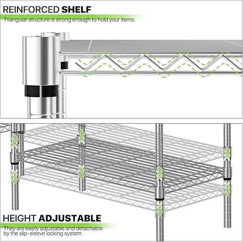 Miniatura 9 de Magshion Armario portátil independiente de 66 pulgadas, perchero ajustable con estantes, perchero de ropa resistente, color plateado