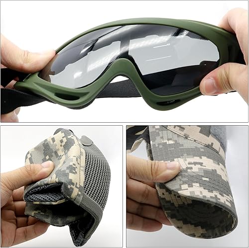 Miniatura 7 de Máscara de Airsoft con gafas, máscara plegable de malla de Airsoft con protección para los oídos para paintball, tiro, cosplay, juego CS