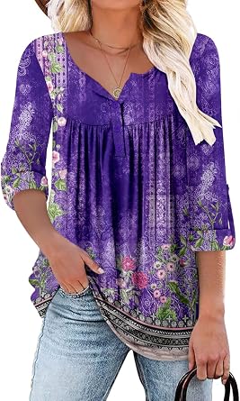 ROSELINLIN Womens Long Sleeve Tunic Tops Floral Fall Blouse Shirts