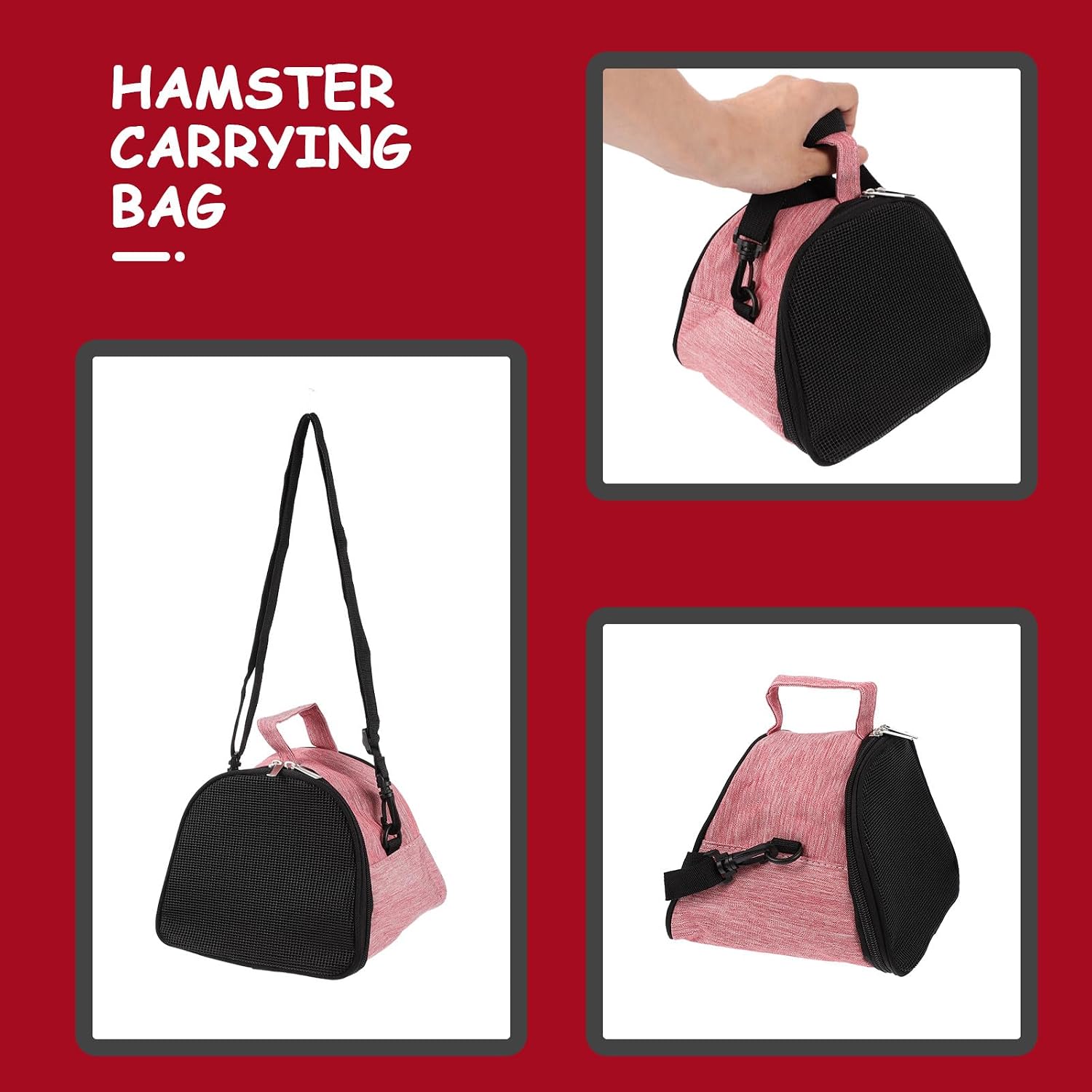 VANZACK Guinea Pig Carrier Hamster Travel Pouch Breathable Mesh Pet Outdoor Carrier Adjustable Shoulder Strap Small Pink for Small Animals