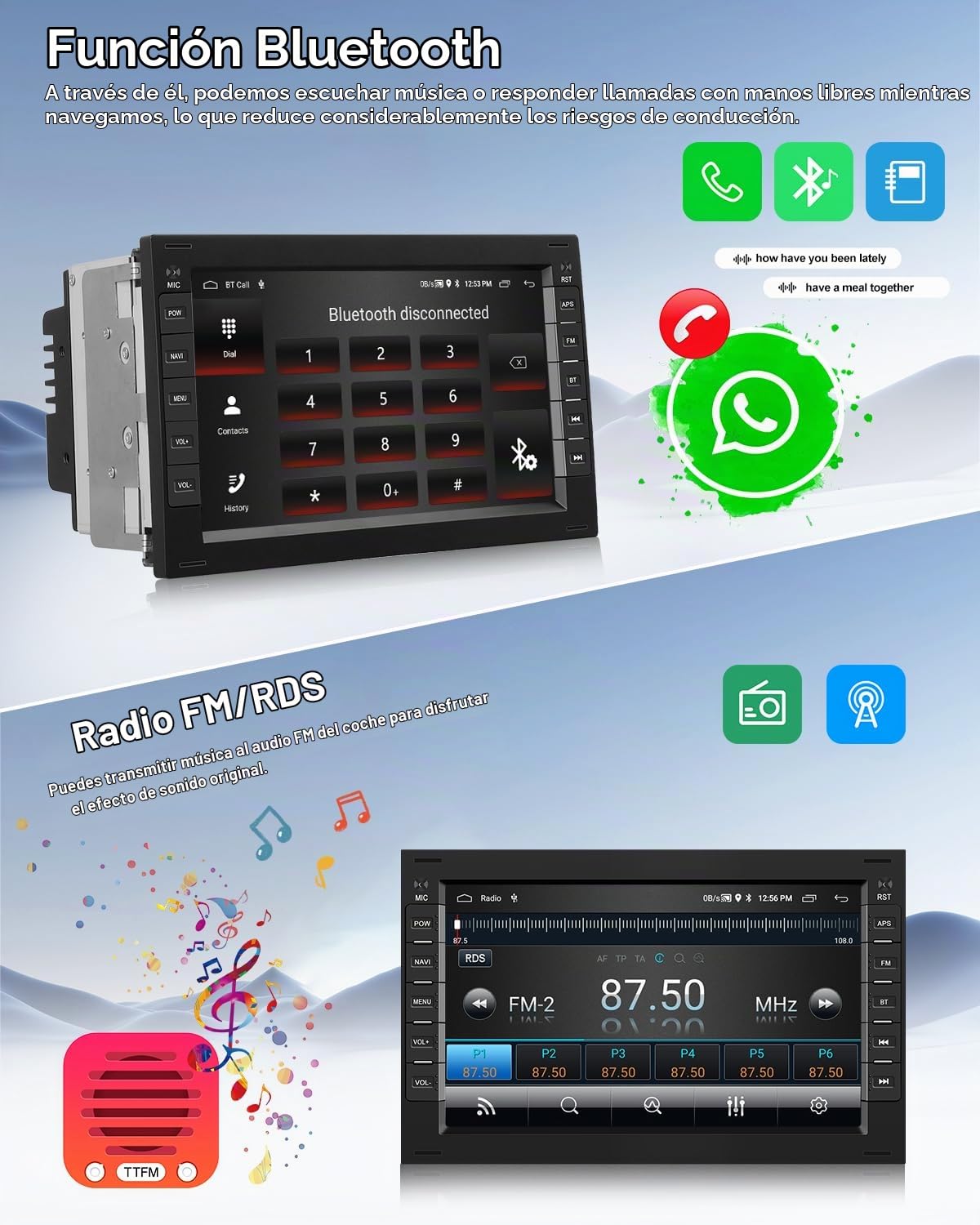 2G+64G CAMECHO Android 15 Carplay Autoradio con Nav para VW Golf 4 Polo Sharan Jetta MK4 T5 Multivan, 7'' Doble DIN Autoradio con Carplay Android Auto Bluetooth RDS/FM WiFi e USB