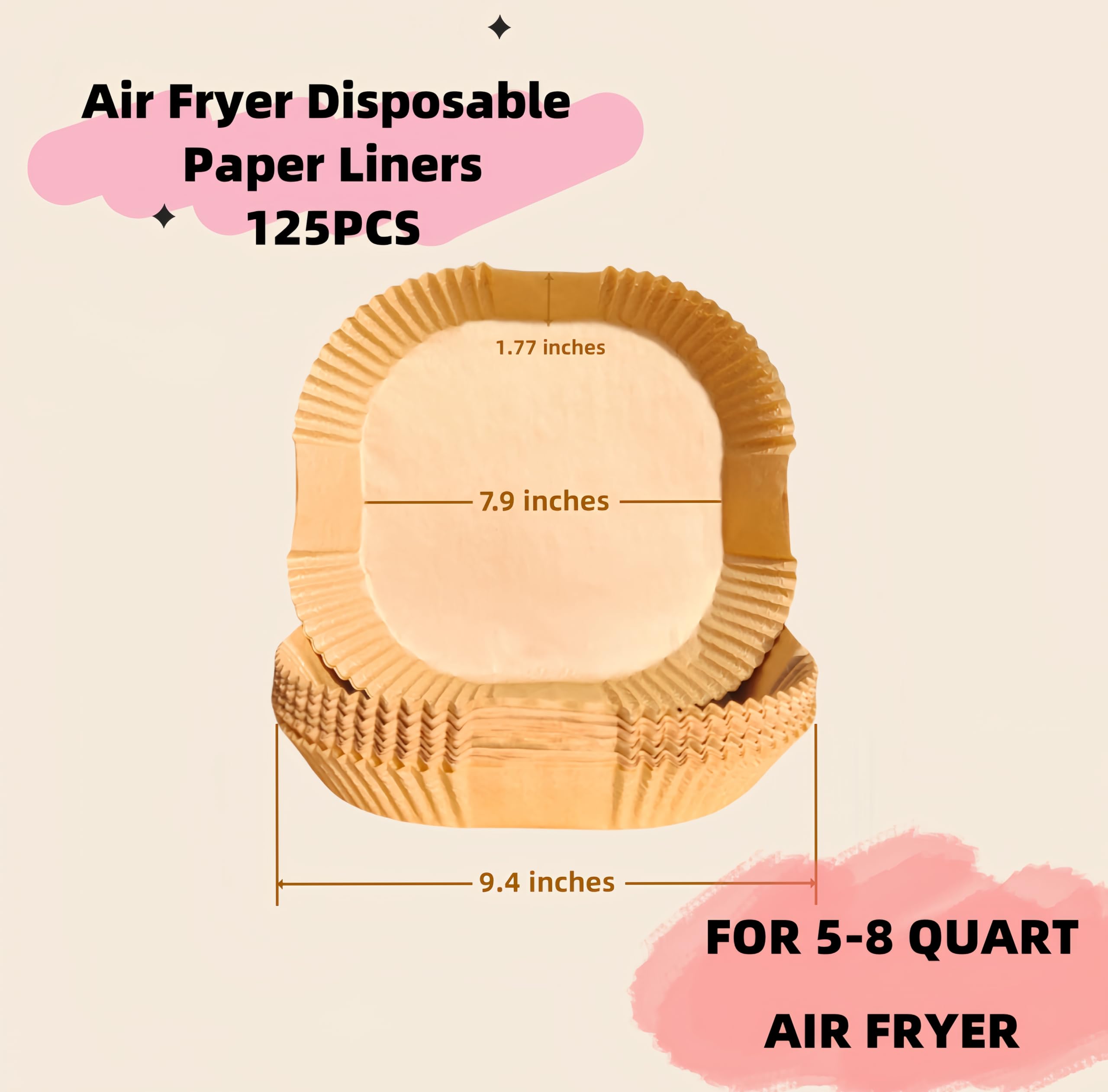 Forros de papel desechables grandes para freidora de aire, cuadrados, 7.9 pulgadas, 125 piezas de forro de papel pergamino para freidora de aire, a prueba de aceite, impermeable, papel de