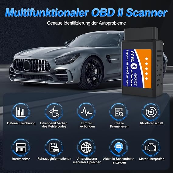 OBD2 Bluetooth Scanner Car Code Reader Reset Auto Diagnostic Scan Tool OBDII Adapter for Android & Windows Devices Check Engine Light for Cars with Torque Pro APP