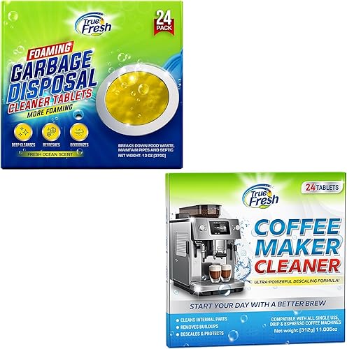 True Fresh Paquete de 48 tabletas limpiadoras descalcificadoras para máquina de café y 24 tabletas limpiadoras de eliminación de basura, elimina el